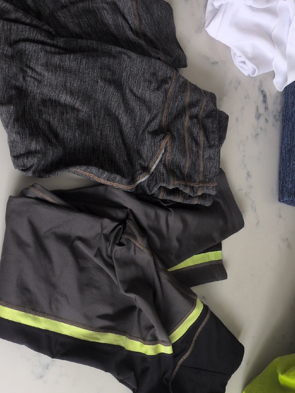 Athleta Black and Neon Green Leggings & Athleta Gray Capris